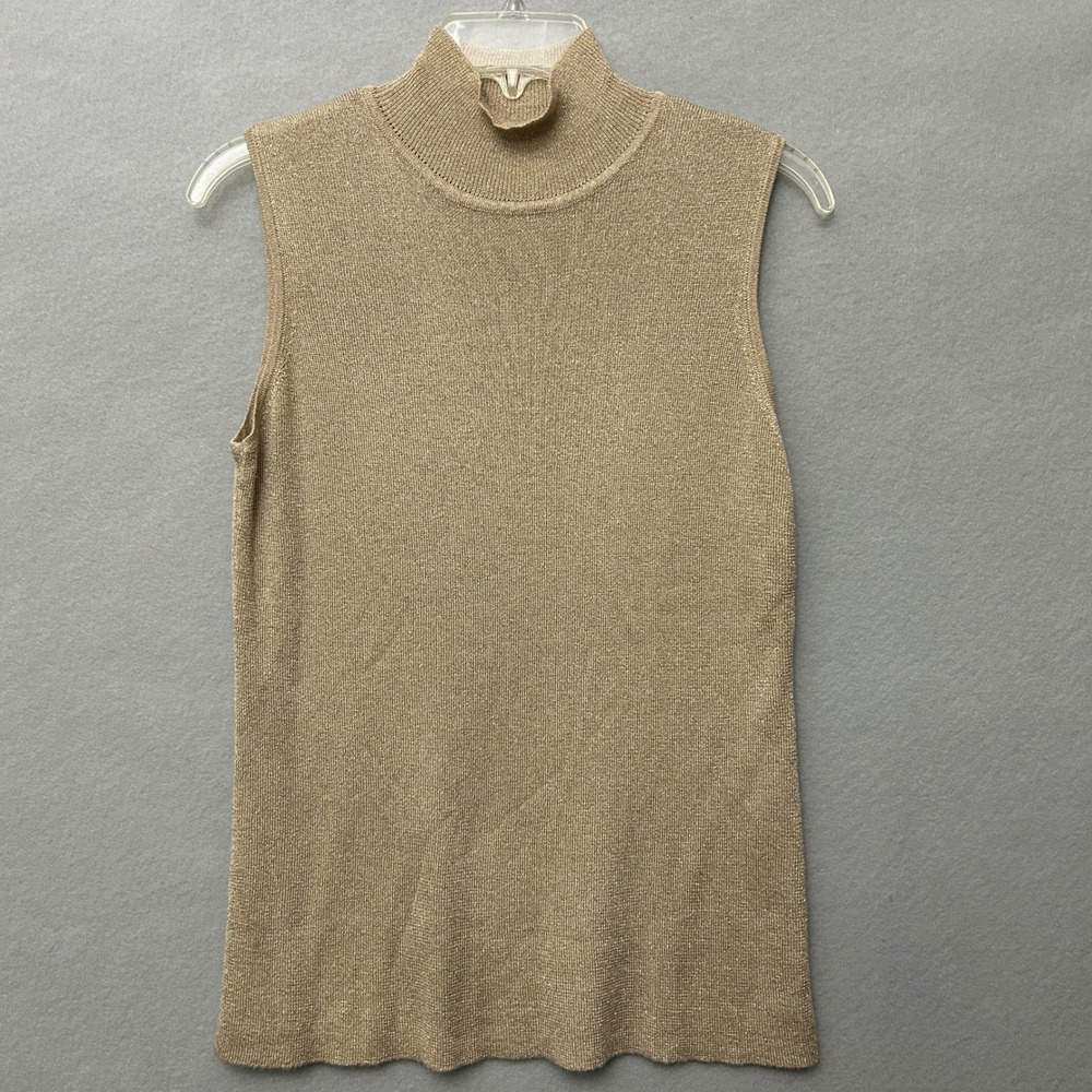 Chico's Mock Neck Sweater Tank Women 1 Gold Metallic Sleeveless Knit 1S010295